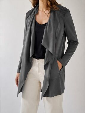 Sandwich Faux Microsuede Drape Jacket Gray Moto 90s Minimalism Quiet Luxury